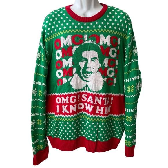 Elf The Movie OMG SANTA I KNOW HIM Ugly Christmas Sweater Size Small (34-36) - Picture 1 of 5